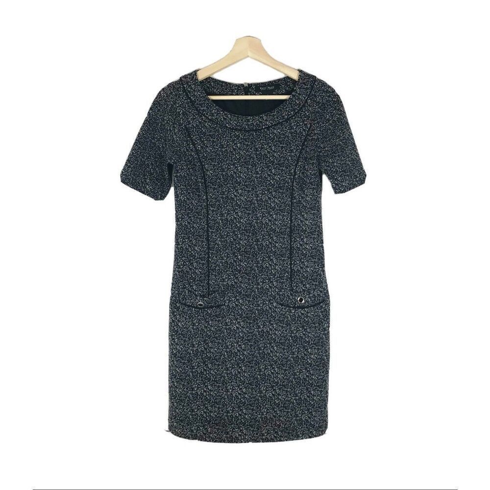 White House Black Market Womens 4 Tweed Midi Dress Black Old Money Preppy Office